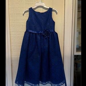 Classic Navy Lace Flower-Appliqué Girls Formal Dress